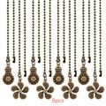 Ceiling Fan Pull Chain Extension Set of 8 - Decorative Bead Chain Pull Cord with Five-Leaf & Bulb Pendants, Iron Chain & Zinc Alloy, Bronze, Black, White, Red, Multi-Color, No Batteries Required