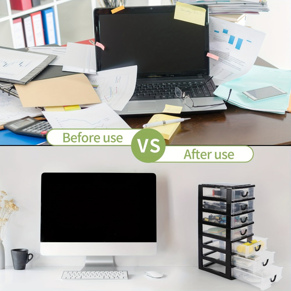 7-Drawer Desktop Organizer Clear Front Drawers Heavy-Duty Plastic Storage Box for Home Office, Jewelry, Craft & Small Parts ¨C Space-Saving Compact Design