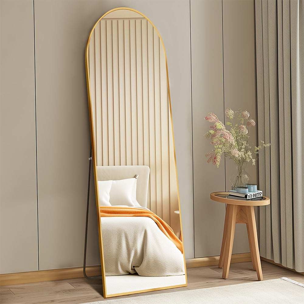 Full Length Mirror Floor Standing with LED Light - Arched & Rect Aluminum Frame Dressing Mirror for Bedroom Living Room, Black/Golden/White