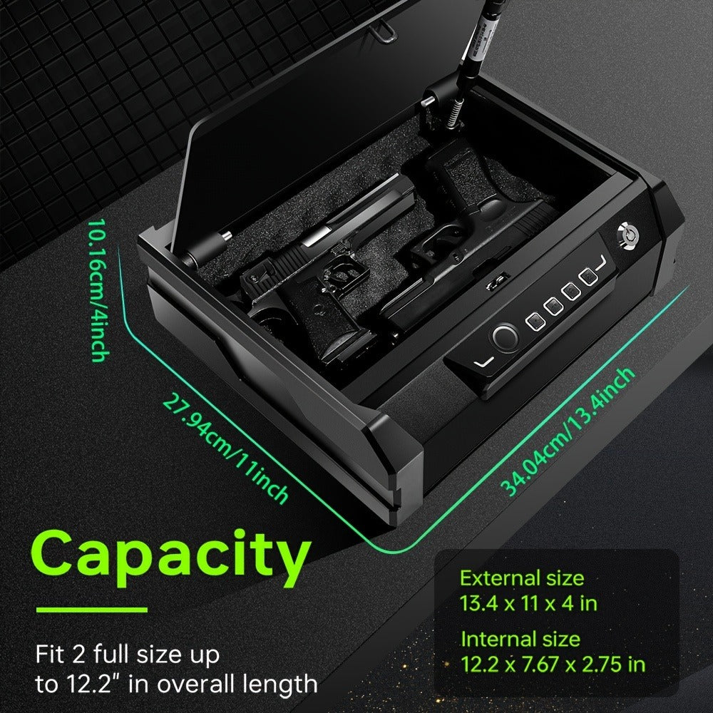 Biometric Gun Safe for Pistols - Quick Access Fingerprint Handgun Safe with Mute Mode, Auto-Open Lid, Portable Pistol Safe Box for Home Security Bedside Car Travel, Sturdy Steel Construction, Black