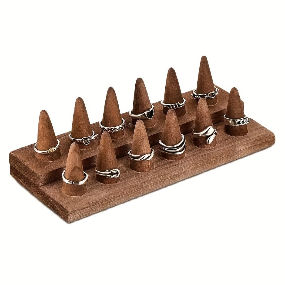 Solid Wood Ring Display Stand ¨C 2-Tier 12-Ring & 3-Tier 18-Ring Jewelry Tower Holder for Rings, Earrings & Accessories, Countertop Organizer for Bedroom Dresser, Vanity & Jewelry Store Display