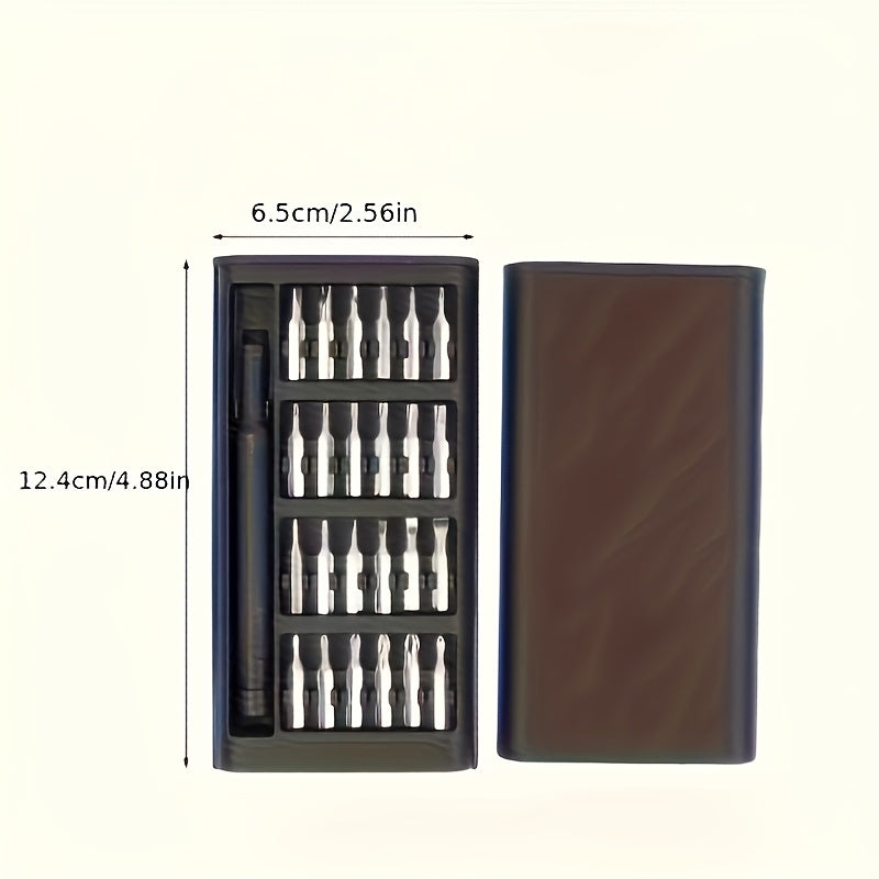 Precision Screwdriver Set 25PCS ¨C Flat Head & Phillips Bits | Ergonomic Grip | All-in-One Kit for Electronics, Smartphones, Watches, Glasses & Jewelry Repair | Compact & Portable | Black
