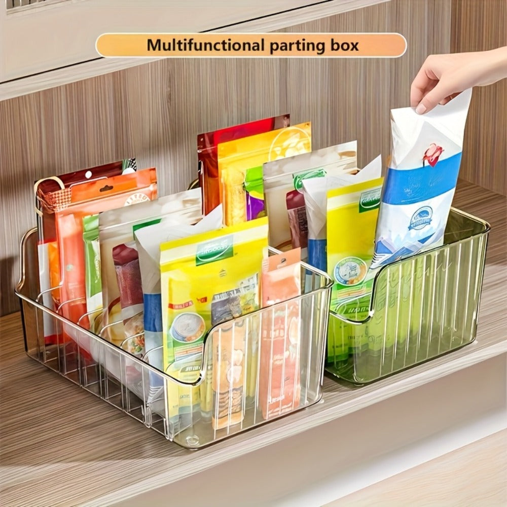 Seasoning Storage Box Transparent Plastic with Adjustable Compartments | Detachable Multi-Function Kitchen Organizer for Spices Snacks Small Items | Large Capacity Refrigerator Countertop Organizer