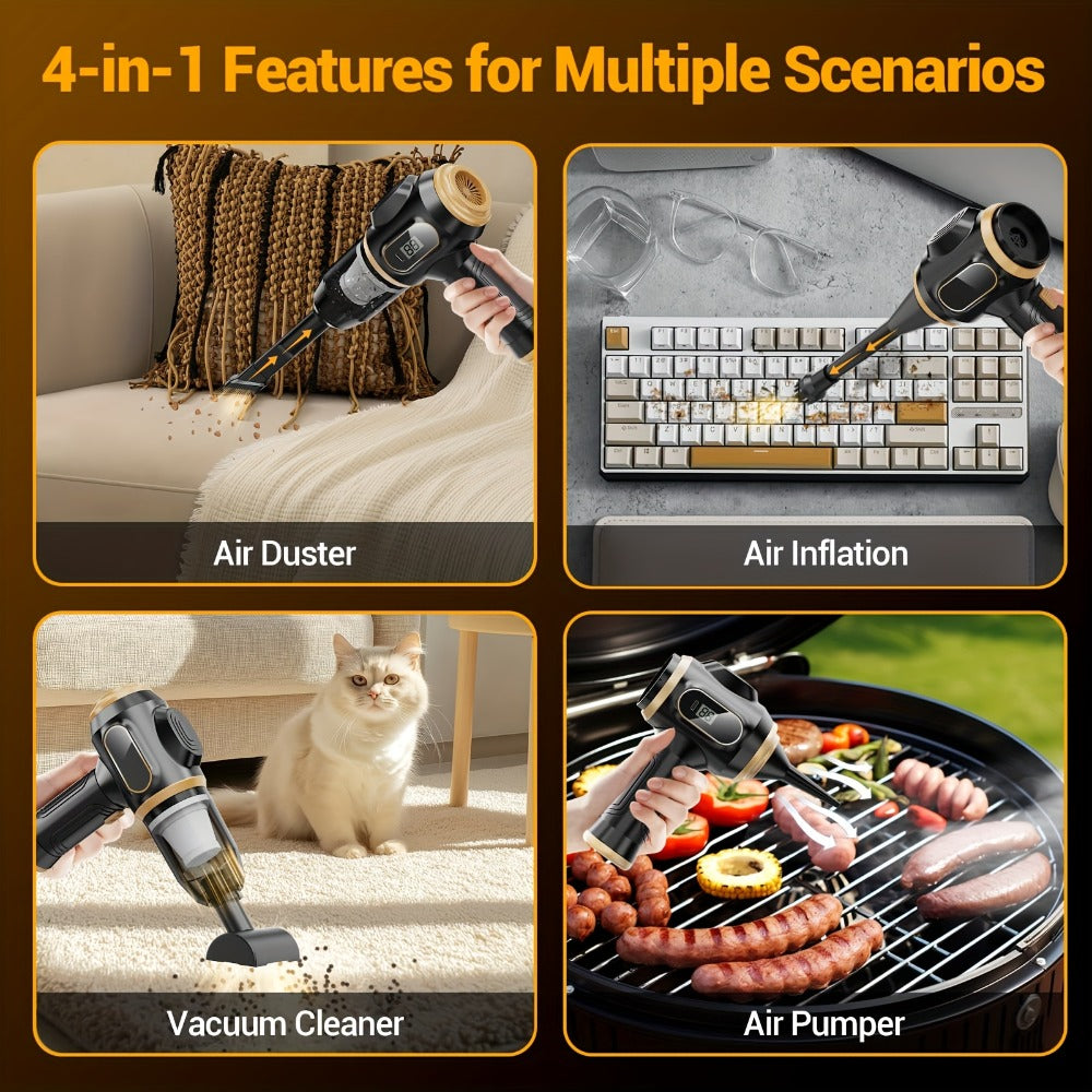 Cordless Handheld Vacuum Cleaner with LCD Display & Multi-Nozzles, 9000Pa Suction 50000RPM HEPA Filter, 2-in-1 Blow & Vacuum for Car Home Office Pet Hair Keyboard Sofa