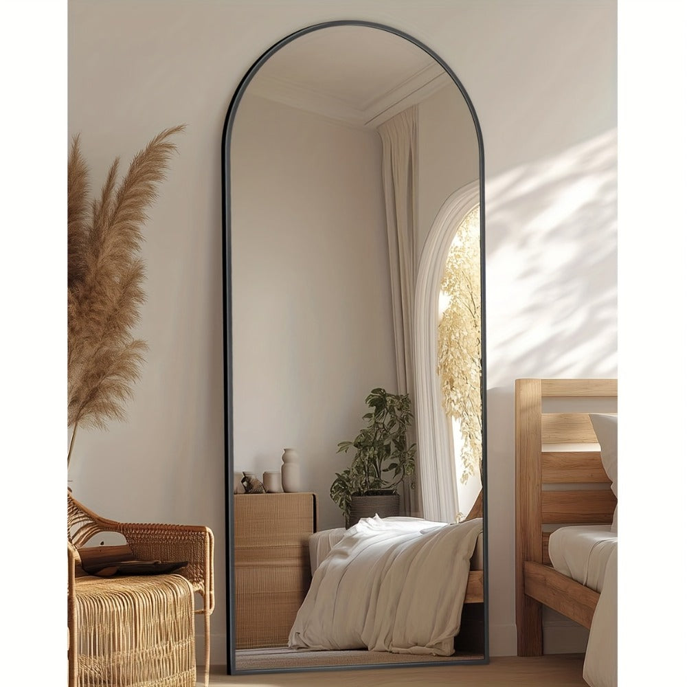 Full Length Mirror Floor Mirror Freestanding 58x18 Inch Arched Full Body Mirror Wall Mounted Leaning Rustproof Stand Mirror for Bedroom Living Room Cloakroom Modern Home Decor Black Gold