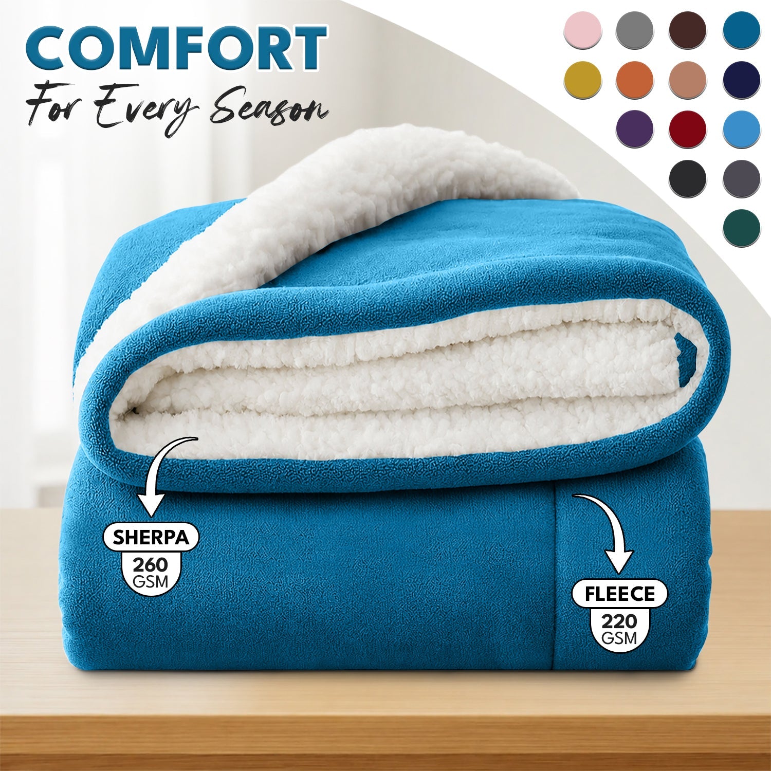 Sherpa Flannel Blanket ¨C Double-Layer Ultra Soft Warm Throw for Bed, Sofa & Bedroom Decor, Better Sleep, 14 Colors, 3 Sizes