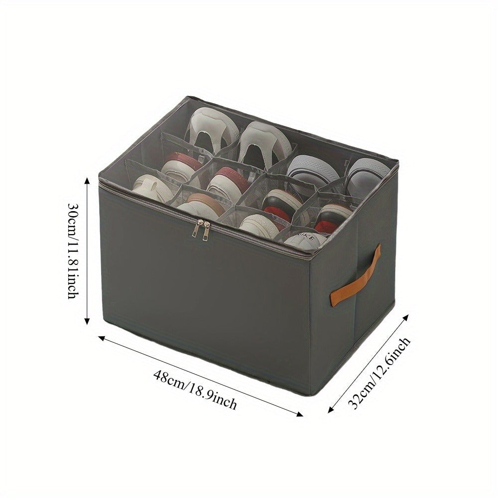 Oxford Fabric Shoe Storage Organizer with Adjustable Dividers, Transparent Lid & Handles ¨C Holds 12 Pairs, Foldable, Zippered Dustproof, 2 or 4 Pack