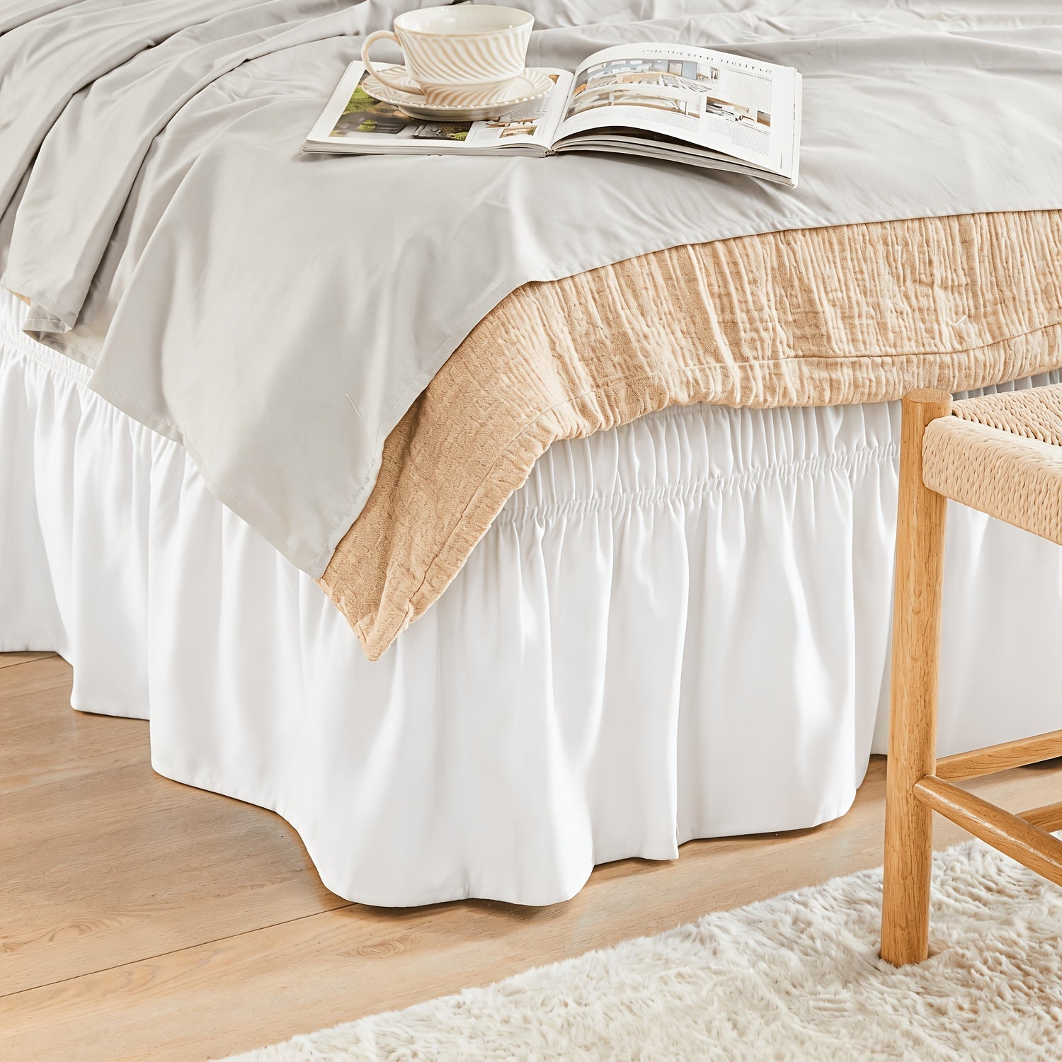 Ruffled Bed Skirt with Adjustable Elastic - Twin Full Queen King, 15-Inch Drop, Machine Washable, 30 Colors