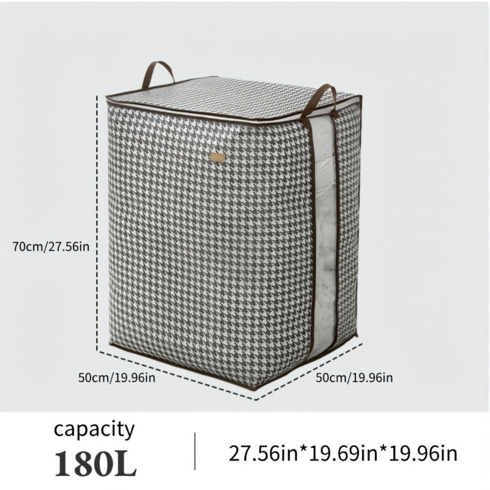 Large Storage Bags Houndstooth Non-Woven Fabric Organizer with Double Zipper & Handles ¨C 160L/180L Dustproof Foldable Storage Box for Bedroom, Closet, Moving, Travel & Dorm, 1pc or 3pcs Set