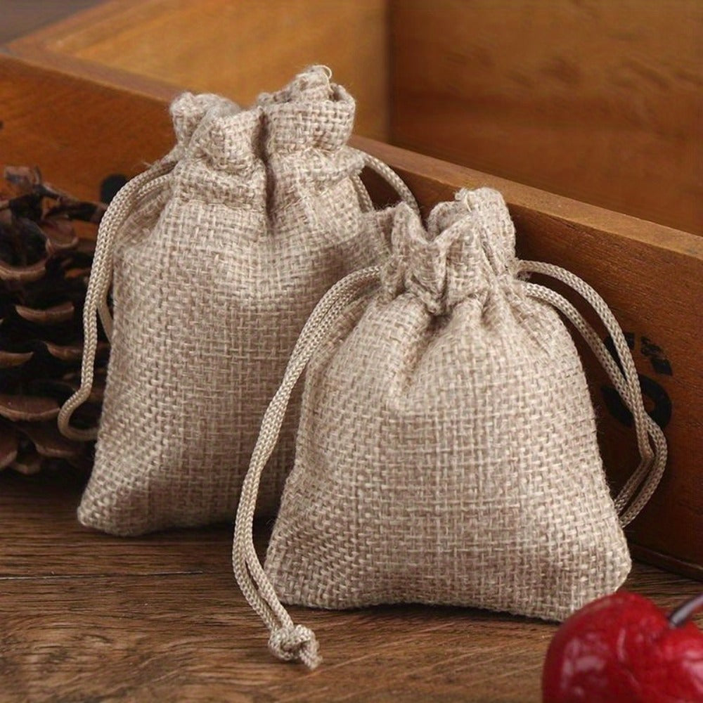 Natural Jute Drawstring Bags 50pcs ¨C Multipurpose Gift Pouches for Party Favors, Wedding, Packaging & Storage