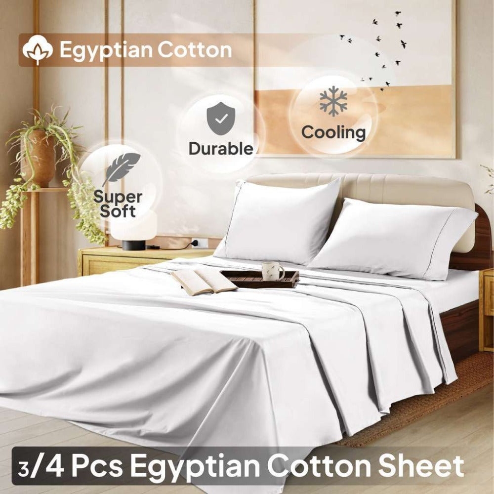 Egyptian Cotton Sheet Set 1000 Thread Count - Deep Pocket Fitted Sheet, Sateen Weave, Breathable Soft Bedding Set for King Queen Full Twin