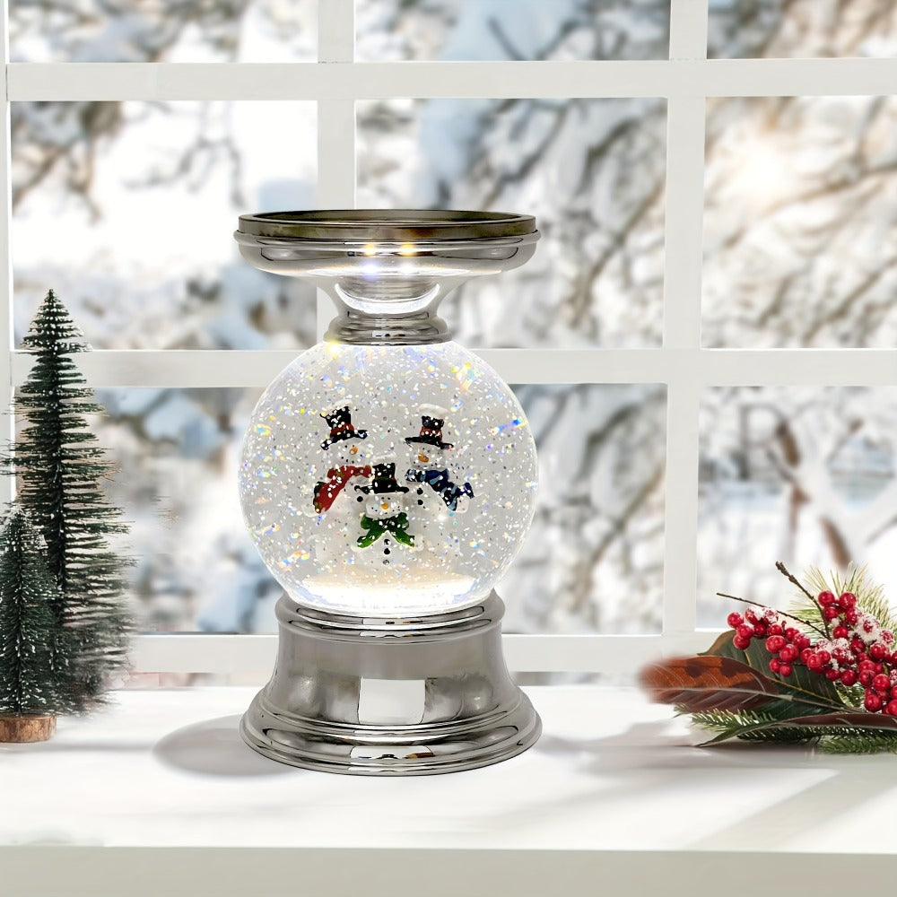 Snowman Water Globe Candle Holder Pedestal Compatible with Bath & Body Works 3-Wick Candles - Winter Christmas Centerpiece Table Decor