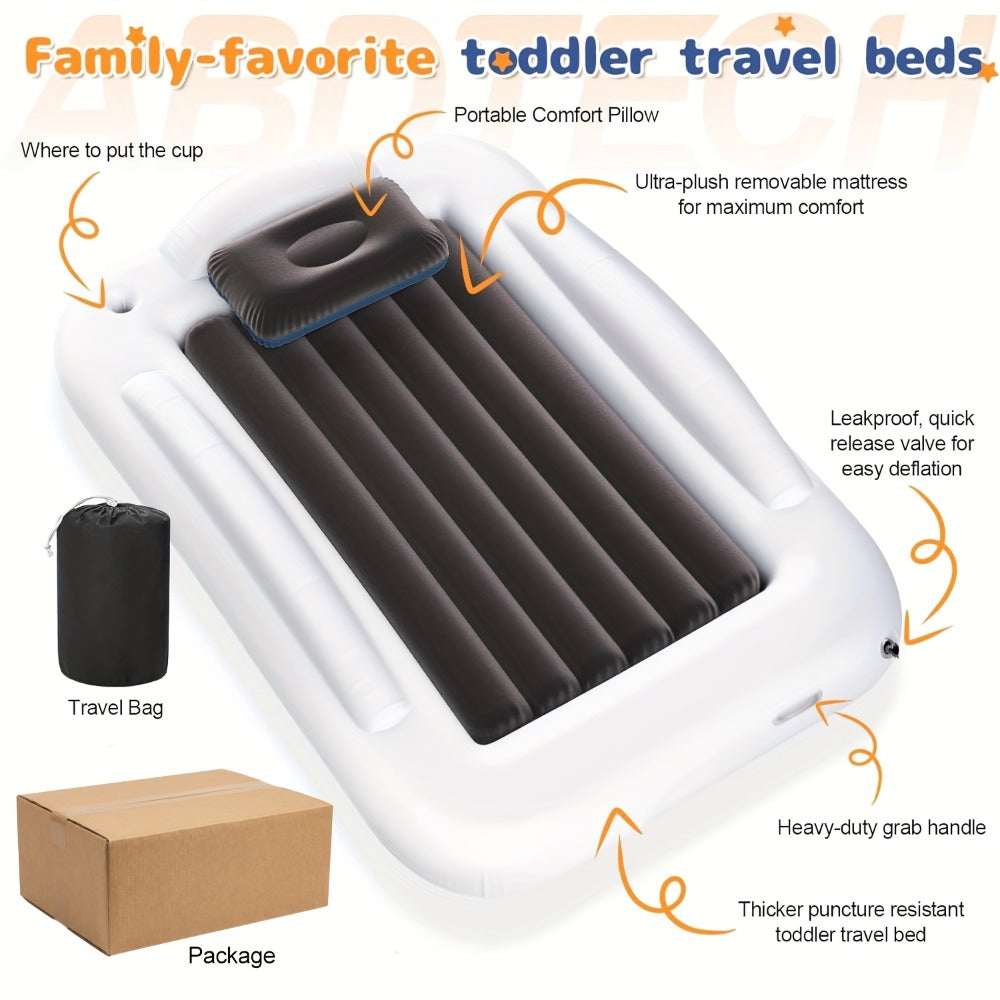 Kids Inflatable Travel Bed ¨C Portable Children Air Mattress with Fast Inflation, Separate Mattress Design, for Home Camping Vacation Grandma's, Ages 3-10, Blue Grey