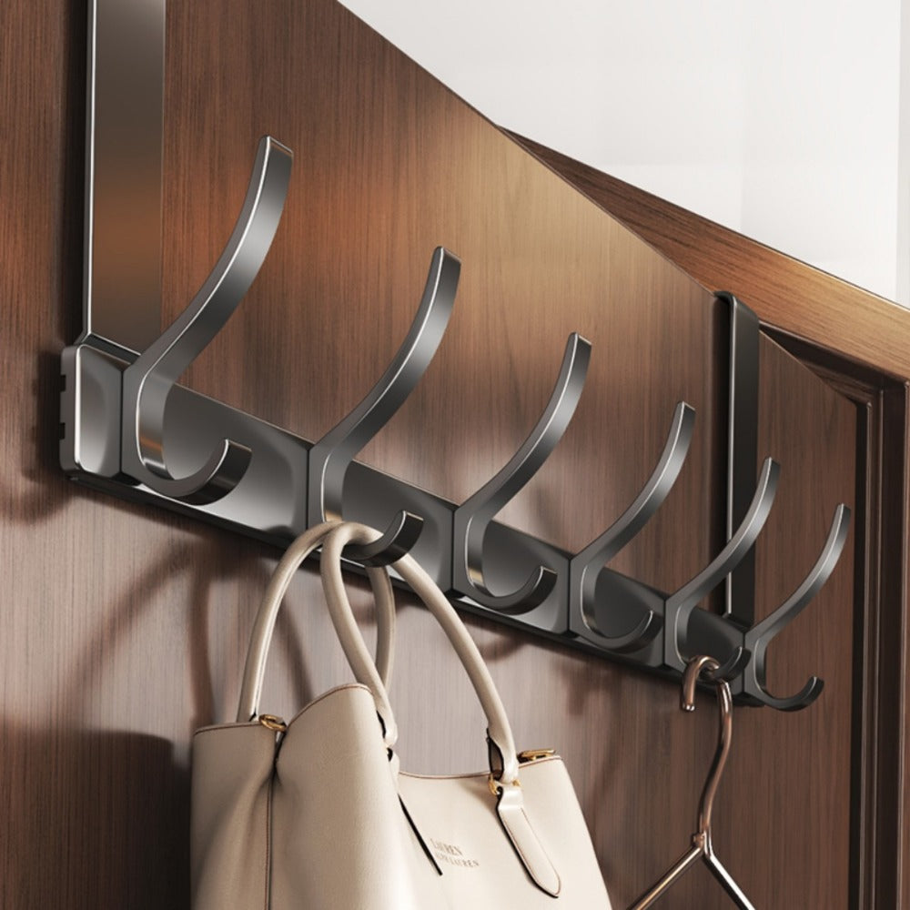 Over Door Hook Hanger with 5-6 Hooks, No Drill Metal Door Organizer for Hats Keys Bags Entryway Bathroom Bedroom