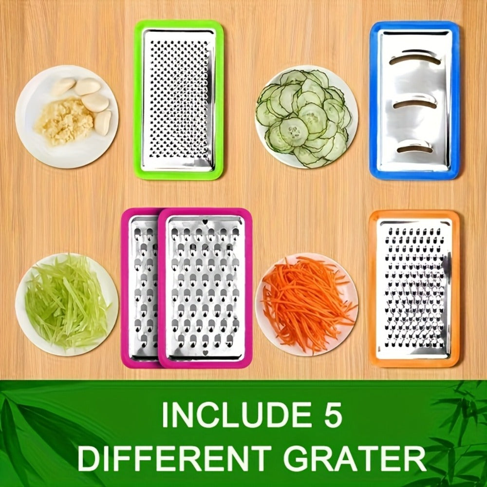 Bamboo Cutting Board with Food Container, Cheese Grater & Juice Groove - Large Wooden Chopping Board Set with Storage Box, Drain Tank for Vegetables Meat Cheese, Kitchen Prep Board with Hand Grip