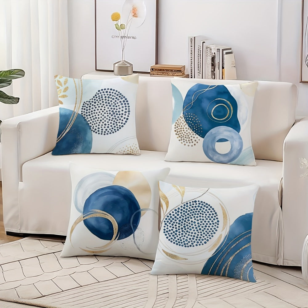 Boho Pillow Covers 4pcs Geometric Navy Blue Golden Accent Farmhouse Rustic Cushion Covers Modern Throw Pillow Cases for Sofa Couch Porch Patio Living Room Outdoor Home Decor 18x18 Inch No Insert