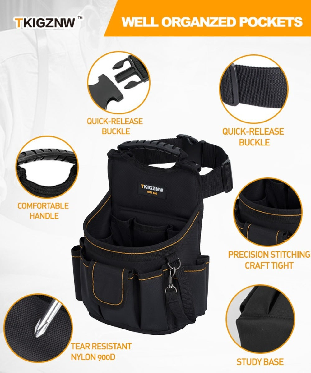 Tool Belt Bag Heavy Duty - 18-Pocket Large Capacity Tool Organizer Pouch with Wide Mouth Opening, Heavy-Duty Polyester for Construction, Plumbing, Electricians, DIY Projects & Professional Home Use