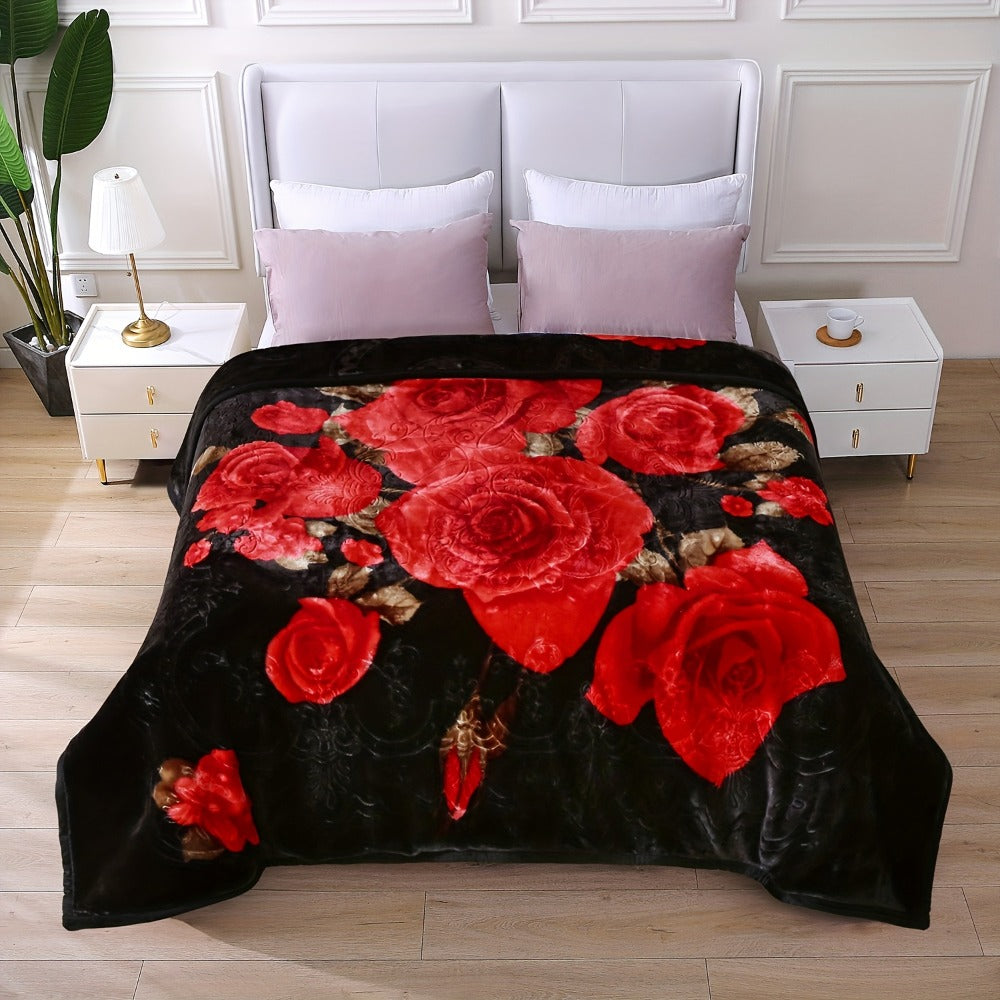 Reversible Plush Blanket 2-Ply 520GSM Milk Velvet - Soft Warm Queen King Size Blanket with Vibrant Animal & Floral Designs, All-Season Bed Couch Throw