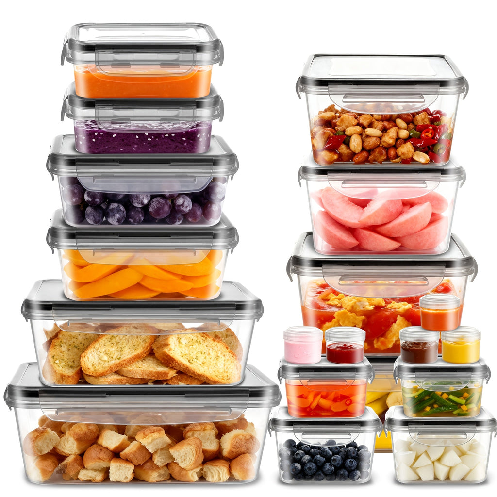 Food Storage Containers with Flip Top Lids - Leak Proof Microwave and Dishwasher Safe Plastic Lunch Boxes for Pantry Travel and Outdoor Use, Large Capacity Sets of 28, 44 or 54 Pieces with Labels and Marker Included