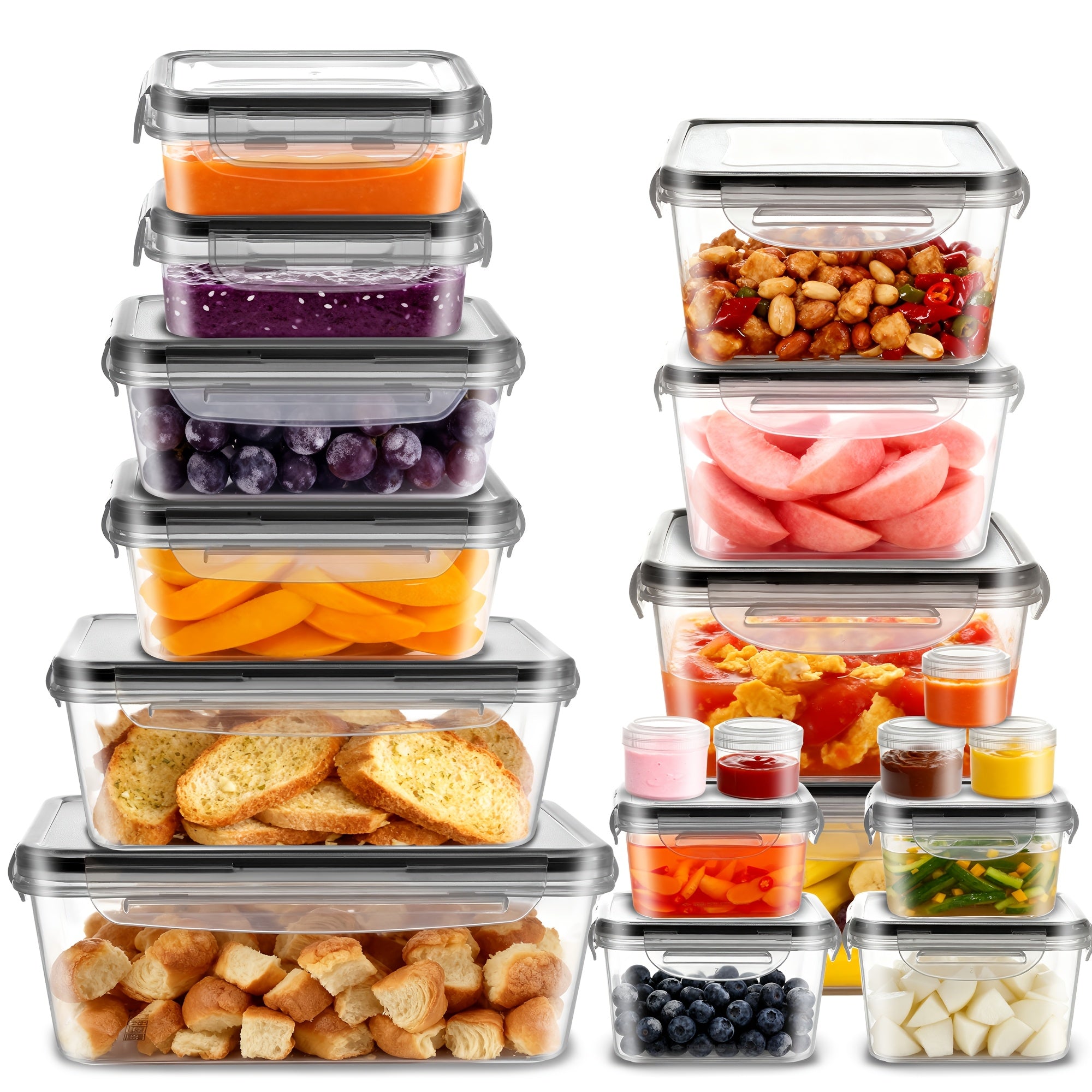 Food Storage Containers with Flip Top Lids - Leak Proof Microwave and Dishwasher Safe Plastic Lunch Boxes for Pantry Travel and Outdoor Use, Large Capacity Sets of 28, 44 or 54 Pieces with Labels and Marker Included
