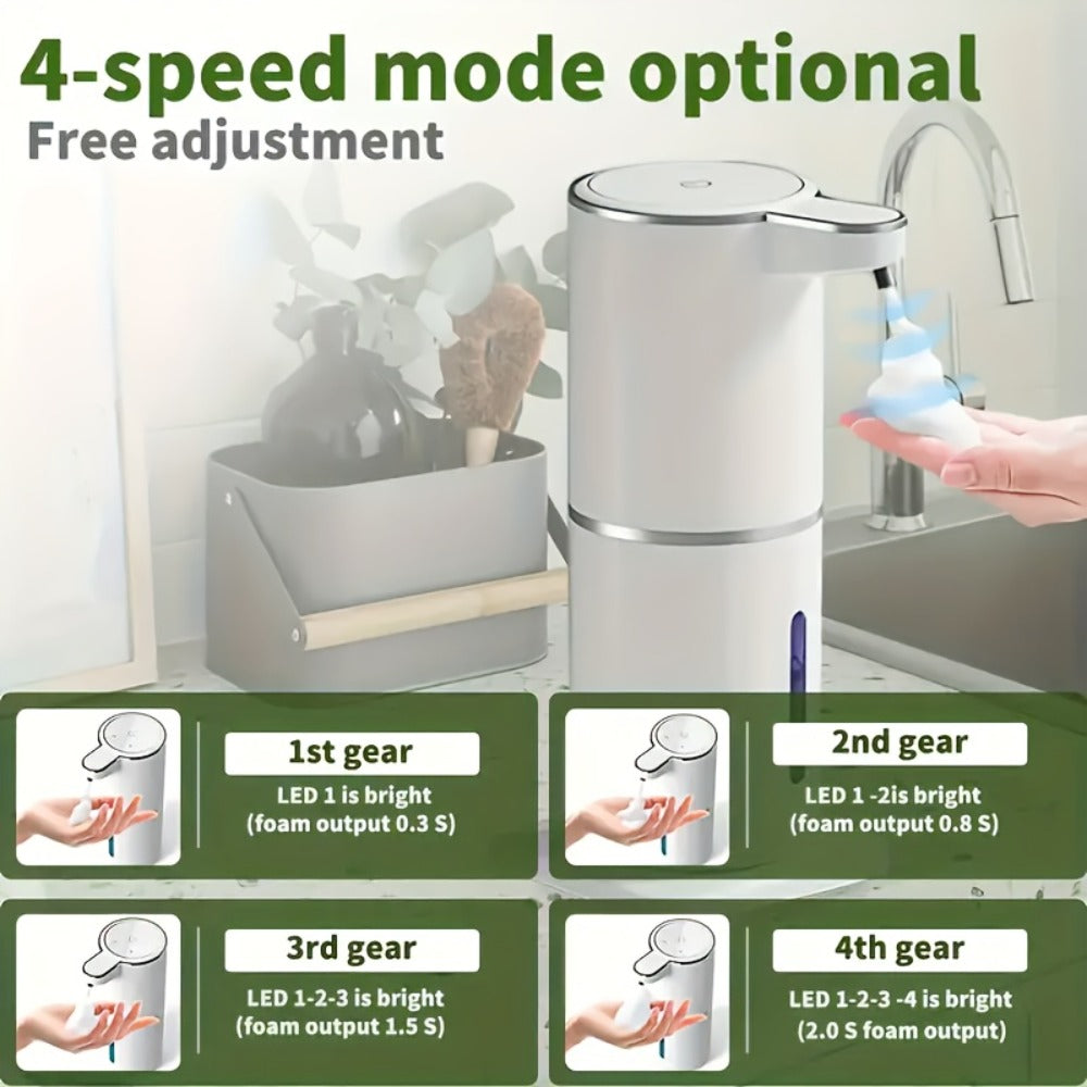Automatic Foam Soap Dispenser Wall Mount Touchless 400ml USB Rechargeable IPX5 Waterproof 4 Adjustable Levels Sensor Soap Pump for Bathroom Kitchen Sink Office Hotel