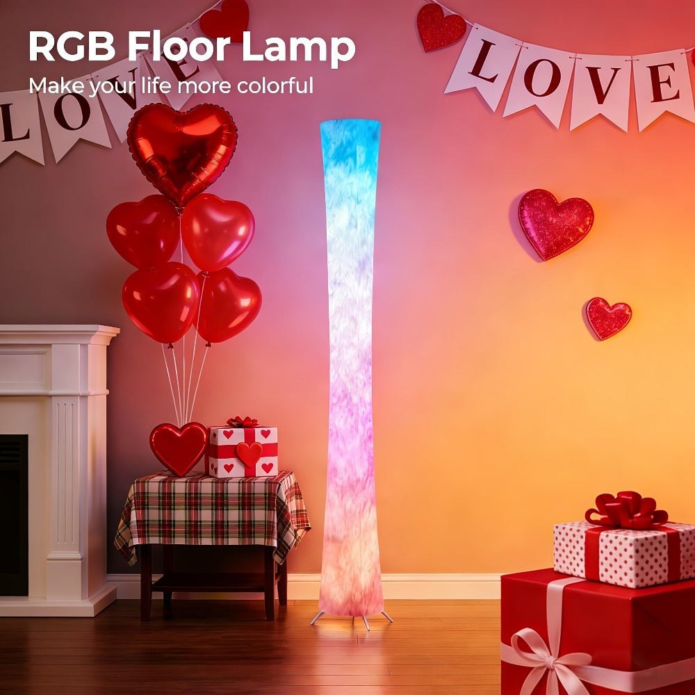 Smart RGB LED Floor Lamp Music Sync Dimmable Color Changing App Remote Control White Fabric Shade for Living Room Bedroom Office Decor