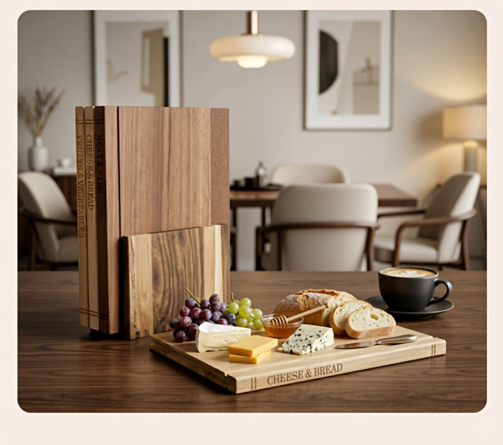 Acacia Wood Cutting Board Set 3 Piece with Stand Book Shaped Decorative Chopping Board for Vegetables Cheese Bread Meat Kitchen Gift Set