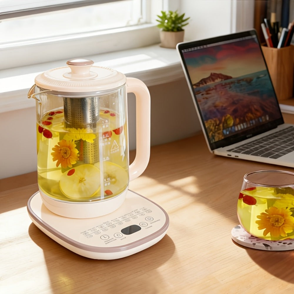 Electric Glass Kettle 1.8L with 18 Functions Removable Filter Multi-Functional Health Pot US Plug Thickened Borosilicate Glass