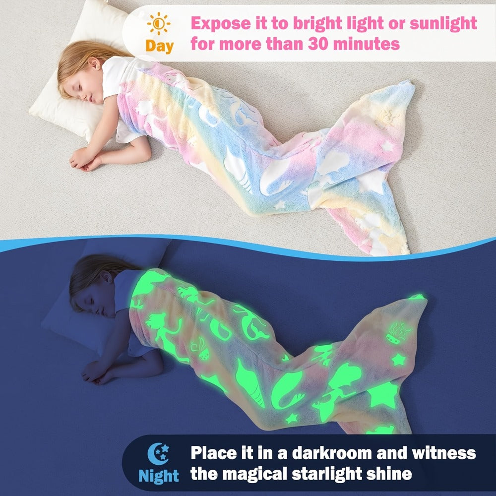 Mermaid Tail Sleeping Bag Blanket for Kids & Adults - Soft Flannel 200GSM Anti-Kick Cozy Bed Cover, Fun Novelty Bedding for Girls Boys Sleepovers Camping, 5 Colors: Green Red Blue Purple Yellow