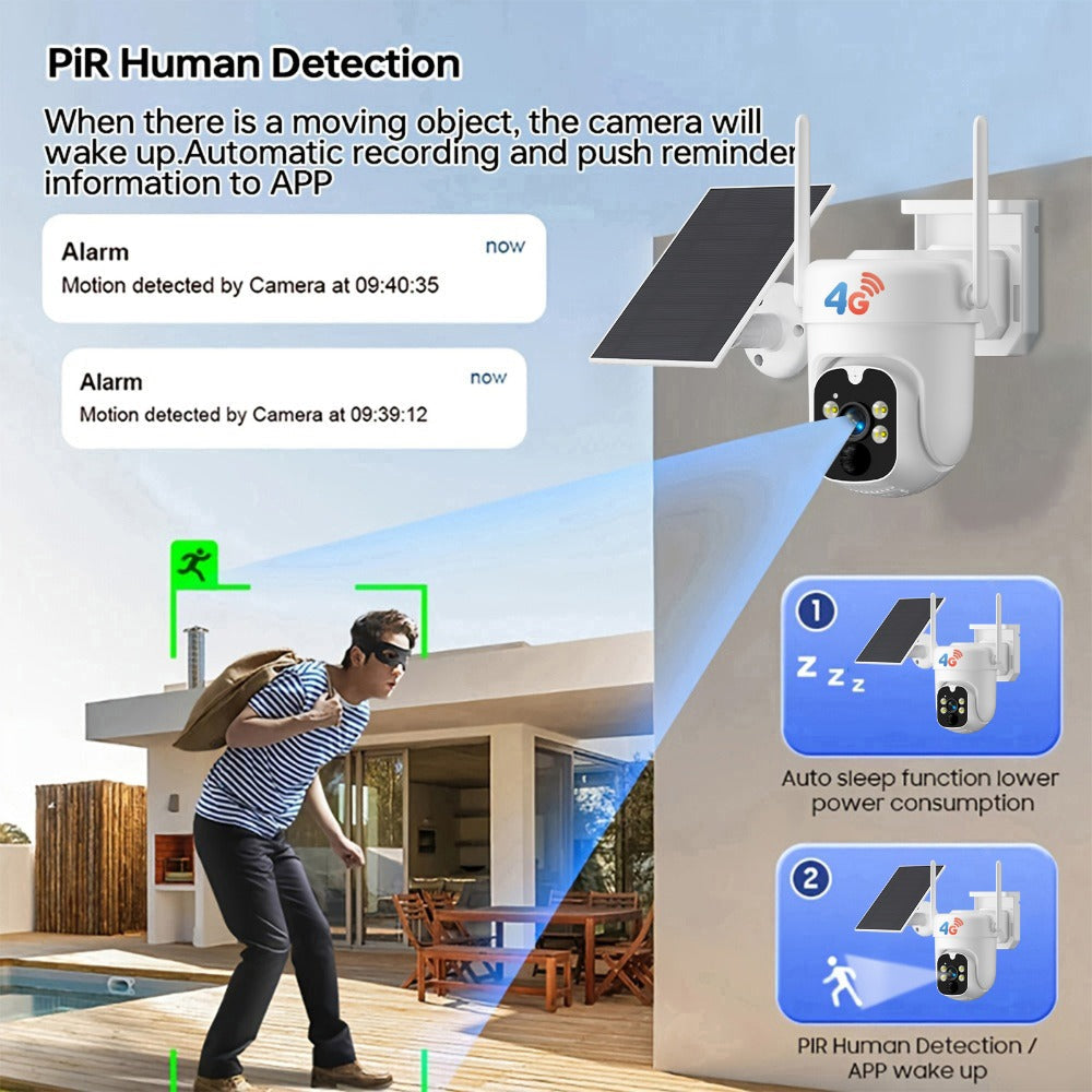 Solar Security Camera 4G Outdoor ¨C AI Smart Alarm, Solar Powered, No WiFi & Wire-Free, 4G LTE Surveillance Camera for Farm, Villa, Ranch & Remote Property Security (TBG12)