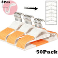 Non-Slip Clothes Hangers 50 Pack with 8 Clasps - Heavy Duty Space Saving Velvet Shoulder Strips Wardrobe Hangers for Shirts, Pants, Coats, Scarves, Wet Dry Use, Closet Organizer