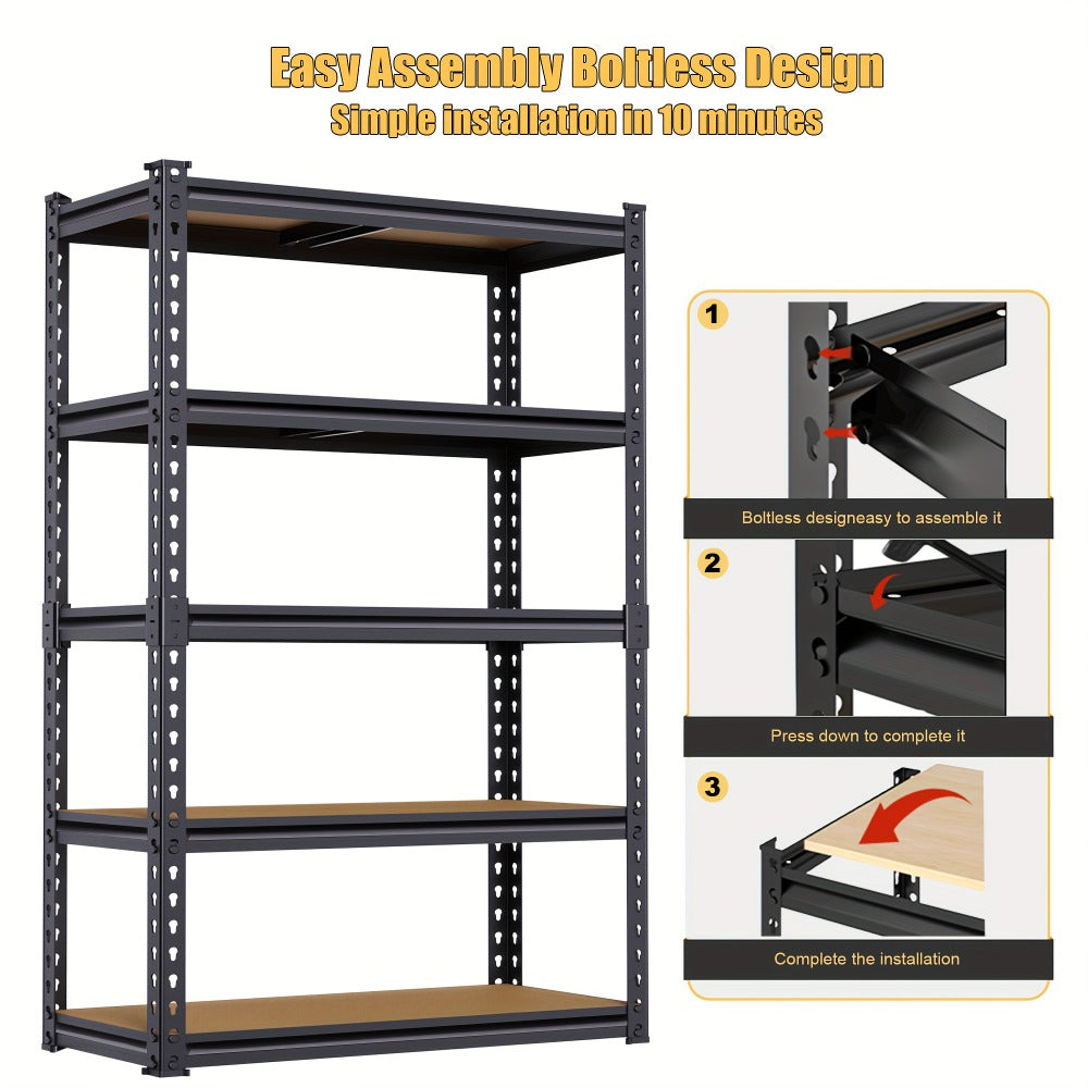 5-Tier Garage Shelving Unit 2000 lbs Capacity Heavy Duty Adjustable Storage Shelves 72¡±/60¡±H x 35.5¡±W x 16¡±D for Garage, Closet & Pantry Organization ¨C Steel Rack Easy Assembly, Includes Gloves & Hammer