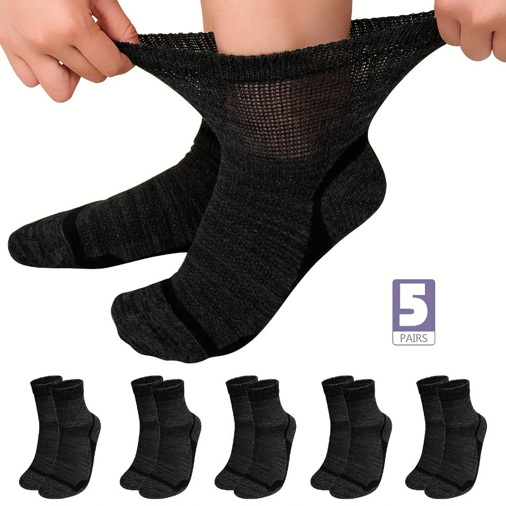 Wide Calf Socks 5 Pairs Loose Top Non-Binding Breathable Crew Socks for Men Women Plus Size Large Leg Edema Varicose Veins Comfort Fit M L Mixed Black