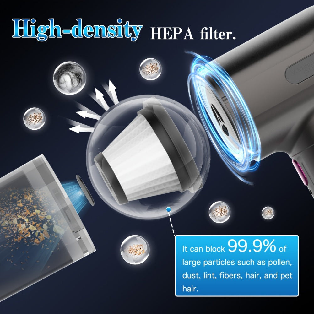 Cordless Handheld Car Vacuum Cleaner 15000PA - Rechargeable Portable Mini Vacuum with Brushless Motor, HEPA Filter, Air Blower & Pump Function, Small Hand Held Vacuum for Car Interior, Home & Pet Hair