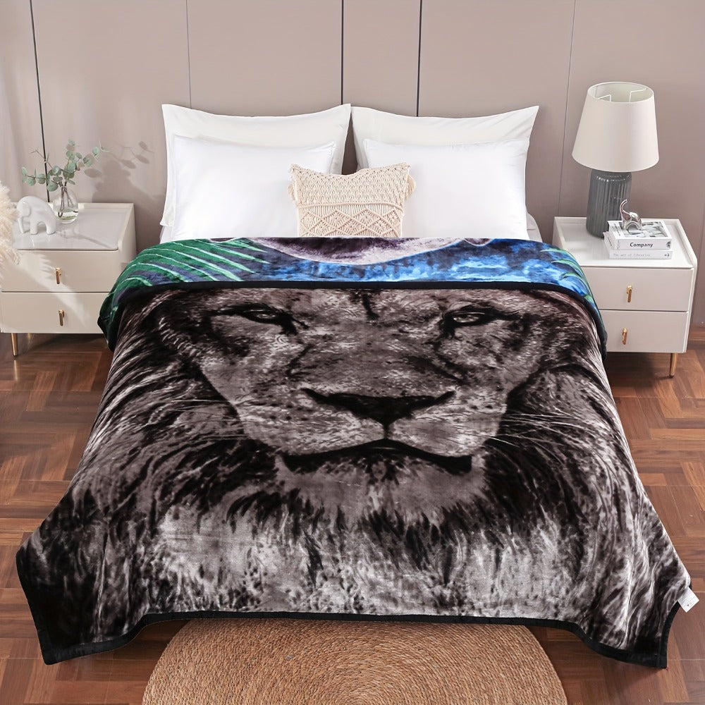 Reversible Plush Blanket 2-Ply 520GSM Milk Velvet - Soft Warm Queen King Size Blanket with Vibrant Animal & Floral Designs, All-Season Bed Couch Throw