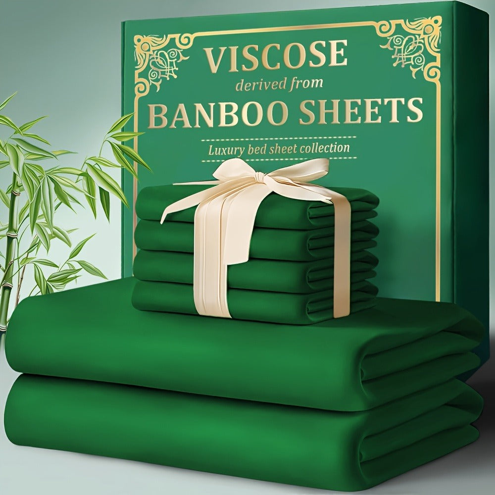 Bamboo Fitted Sheet Set 4-Piece Deep Pocket 18¡±-24¡±, 2200TC Ultra-Soft Cool Breathable Bed Sheets, Anti-Shrink Fade-Resistant, Ideal for Hot Sleepers
