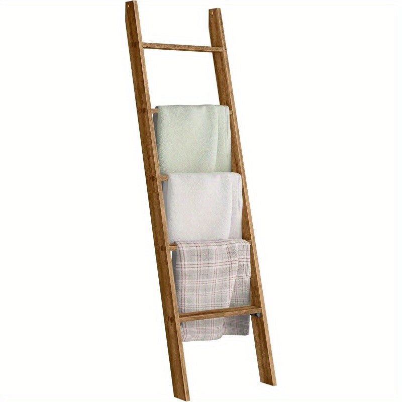 Blanket Ladder Shelf 5-Tier Freestanding Wood Ladder Rack for Blankets Towels Books Decor, Modern Farmhouse Ladder Shelf Wall Leaning Storage Organizer for Living Room Bedroom, 4 Colors