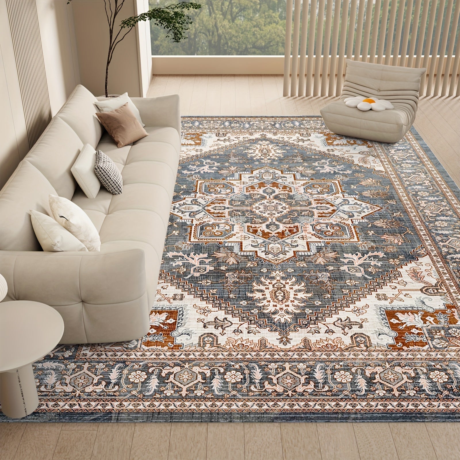 Area Rug Boho Vintage Washable Non-Slip Rug for Living Room Bedroom Traditional Woven Carpet Home Decor