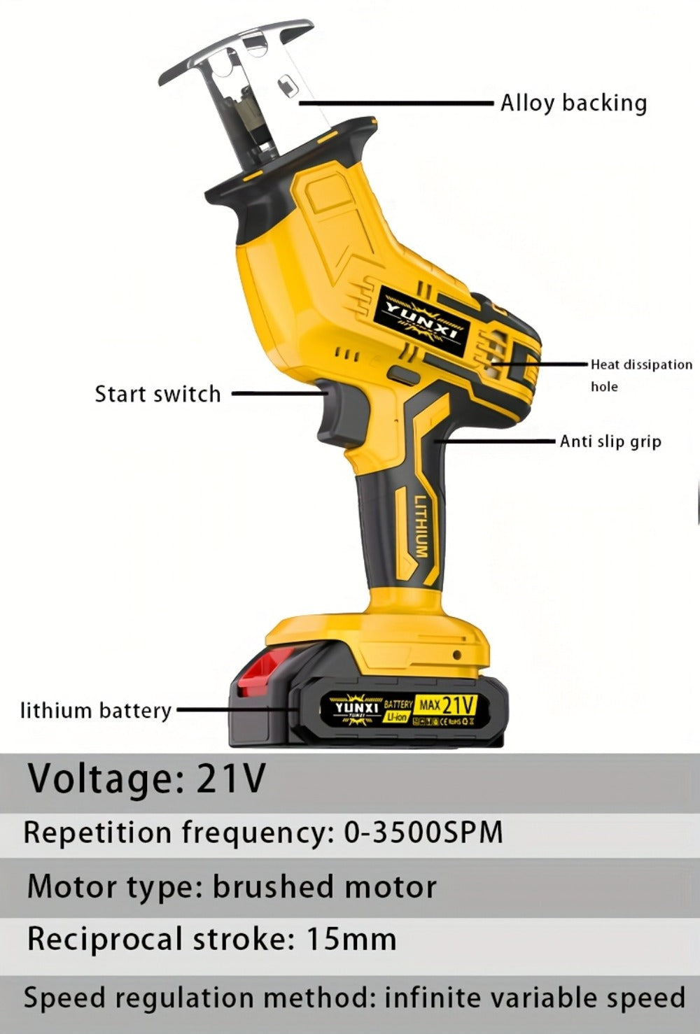 Cordless Reciprocating Saw - Electric Reciprocating Saw with Safety Lock, Large Capacity Battery & Charger, Variable Speed for Wood, Metal & Demolition Cutting, DIY Home Renovation Power Tool