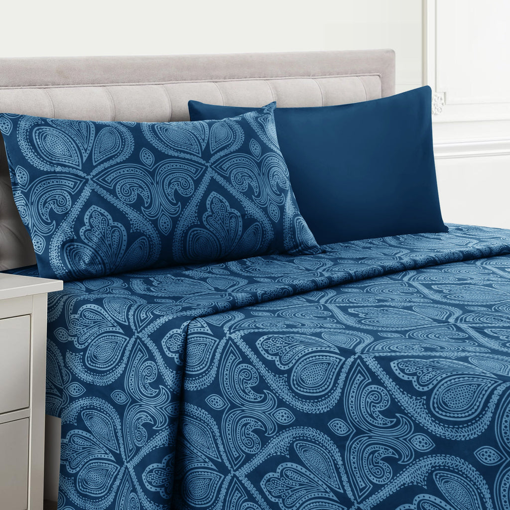 Paisley Bed Sheet Set 4 6 Piece 100% Brushed Microfiber Deep Pocket Fitted Sheet Soft Wrinkle Free Cooling Breathable Twin Full Queen King Cal King