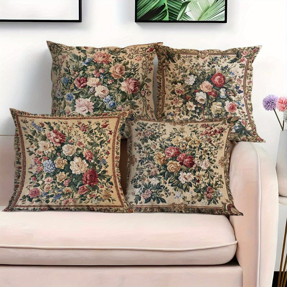 Vintage Floral Pillow Covers Set of 4 Soft Cozy Cushion Cases with Zipper 18x18in Single-Sided Print for Living Room Bedroom Porch Patio Car Office Home Decor Gift