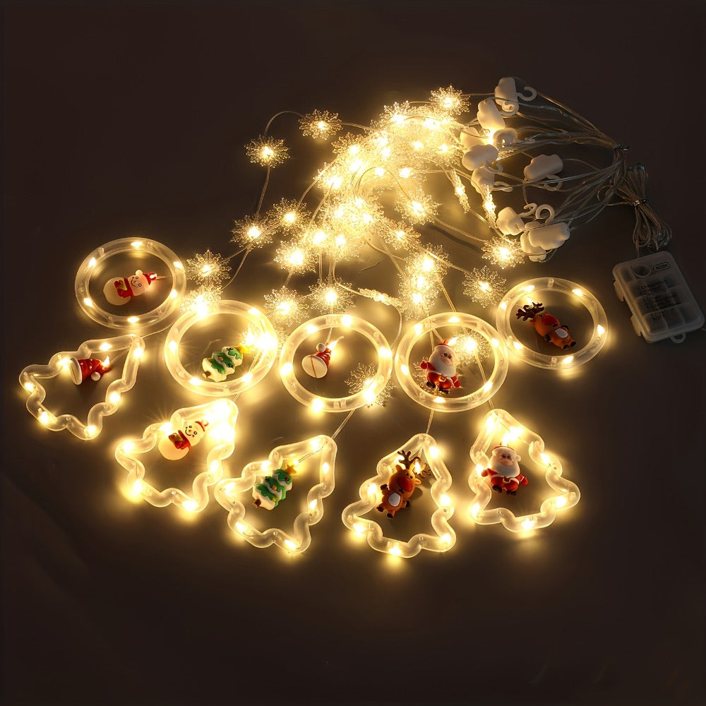 Mini LED String Lights Christmas Snowflake & Star Tree Shapes, 10-Pack USB Powered Fairy Lights 118 Inch, Indoor Holiday Decoration for Bedroom Window Curtain Wall Door Living Room Party Decor