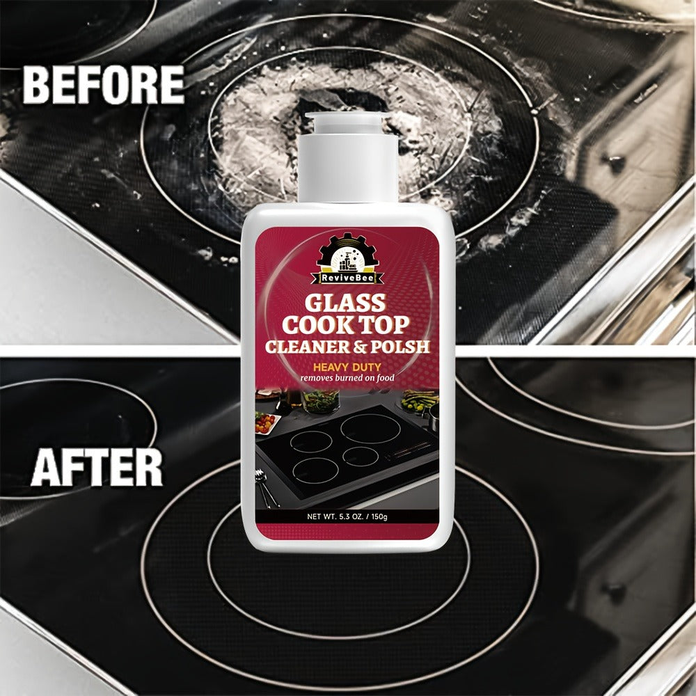 Glass Stovetop Cleaning Paste ¨C Heavy Duty Cooktop Cleaner Cream, Removes Burnt-On Grease, Oil Stains & Food Residue from Stove Tops, Burners & Glass Surfaces, Non-Scratch Easy Scrub Formula