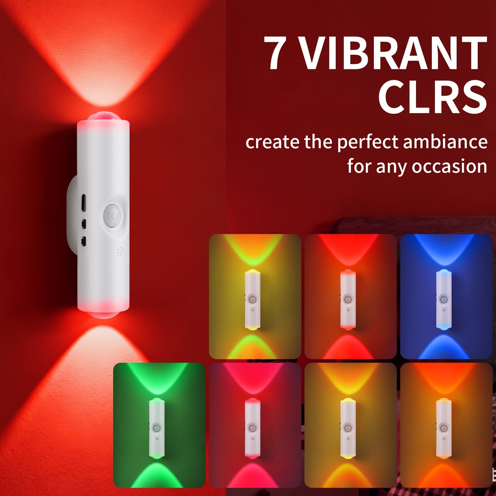 RGB Magnetic Night Light LED Ambient ¨C Multi-Color Motion Sensor, No-Drill Magnetic Install, Long Battery Life for Living Room, Bedroom, Hallway, Stairs & Bar (1pc or 5-Pack)