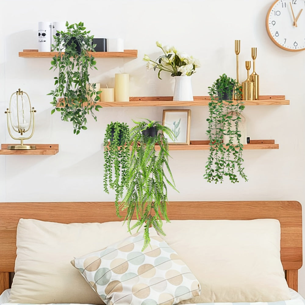 Artificial Hanging Plants 4 Pack ¨C Fake Trailing Vines for Indoor Outdoor Wall Shelf Room Decor, Realistic Faux Rose Greenery Hanging Basket Decoration