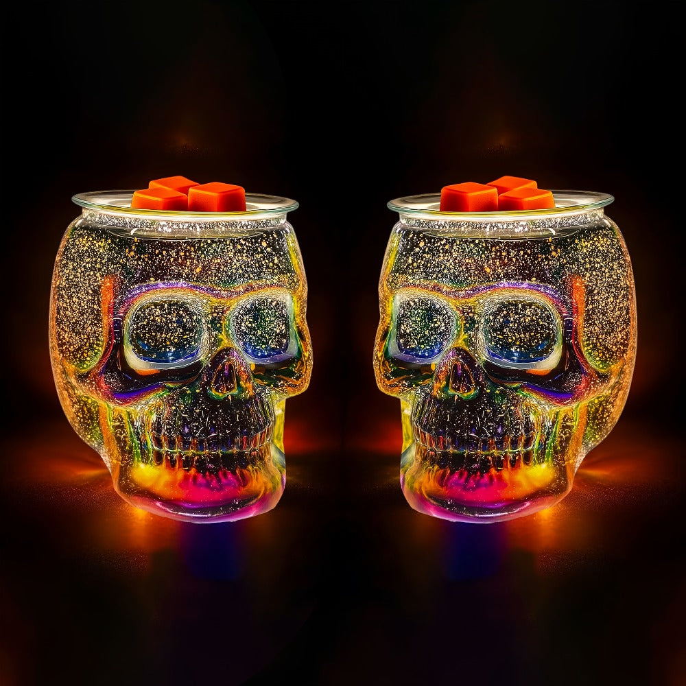 3D Glass Skull Electric Wax Melter Warmer - USB Powered PTC Aromatic Wax Burner for Home Decor, Halloween Christmas Holiday Gift