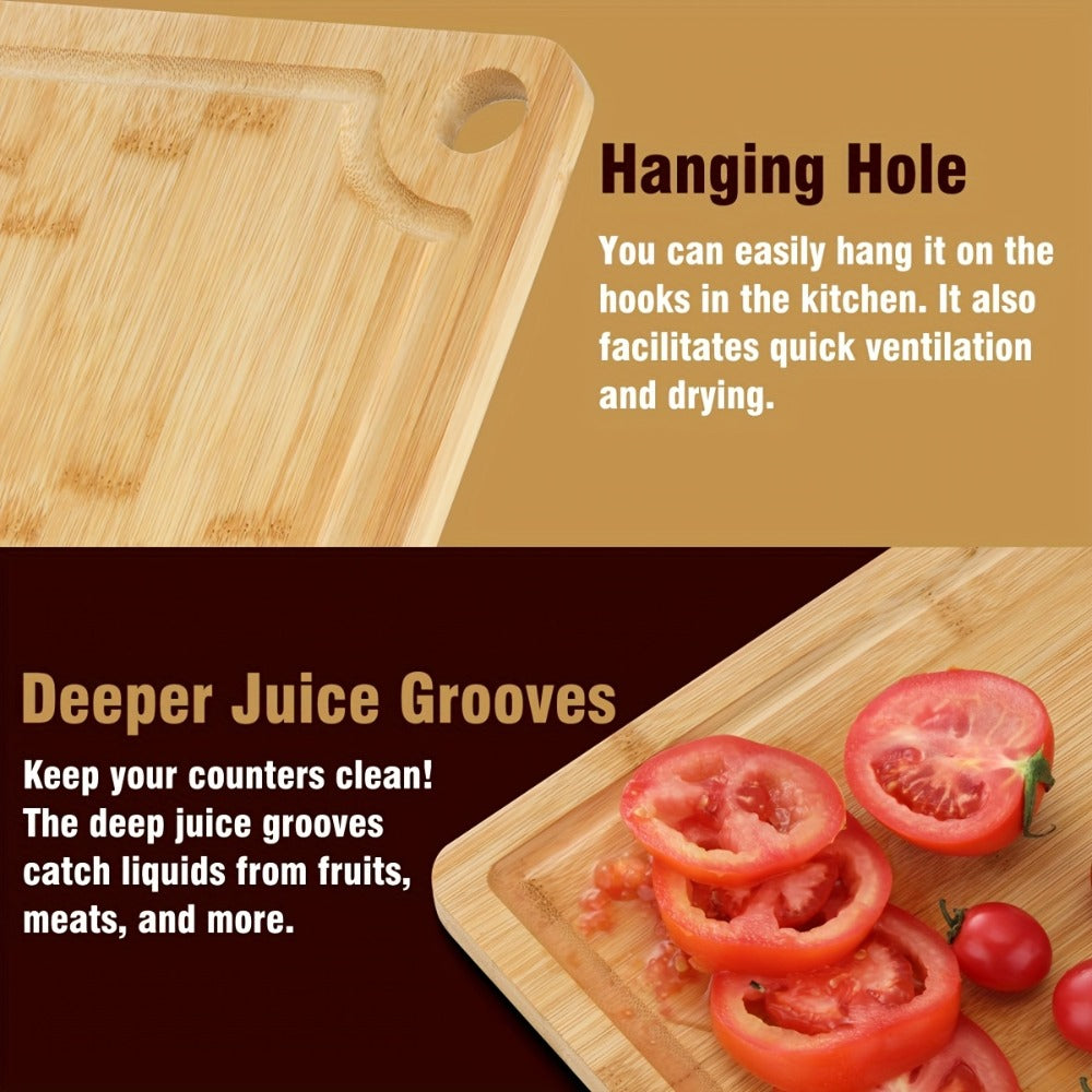 Wood Cutting Board Set of 3 Natural Wooden Chopping Boards with Juice Groove & Non-Slip Edges ¨C Reversible Design for Meat BBQ Home Kitchen Restaurant Holiday Gift