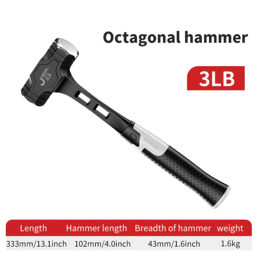 Octagonal Hammer High Carbon Steel Heavy Duty Sledge Hammer with Non-Slip Grip Handle, Rust-Proof Head for Demolition Construction Masonry Driving Stakes Outdoor Indoor Home Use (2/3/4 lb)