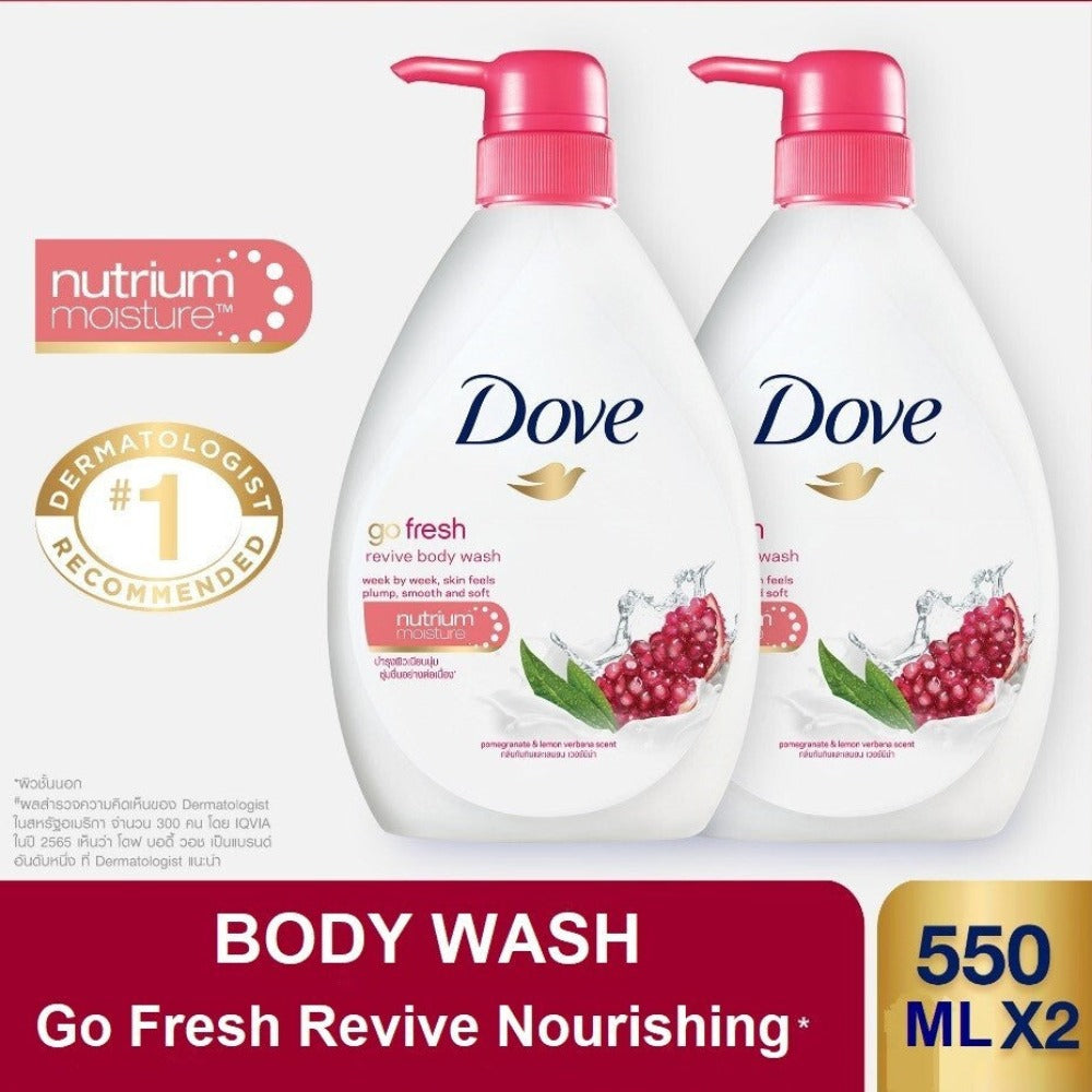 Dove Body Wash Revive Pump 550ml - 2 Pack | Moisturizing Shower Gel with Refreshing Scent