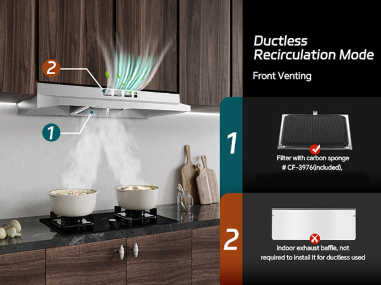 Range Hood 36 Inch Under Cabinet Ducted Ductless Convertible Stainless Steel 350CFM 2-Speed Exhaust Fan LED Light 3-Layer Aluminum Mesh Filter Top Rear Venting Kitchen Vent Hood